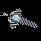 Moonstone Cross Necklace rainbow