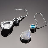 Moonstone Blue Topaz Earrings silver
